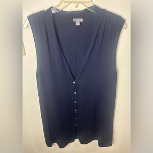 J Jill Cardigan‎ Vest Women’s M Navy Sleeveless Silk & Cotton Pleated Shoulders